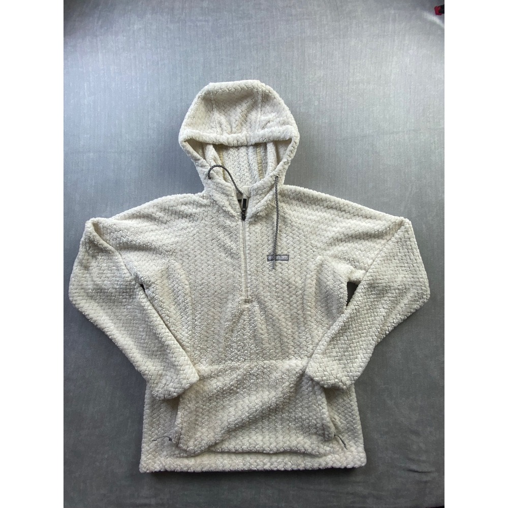 Columbia Fire Side II Sherpa Fleece Quarter Zip Hoodie Cream White Womens XS